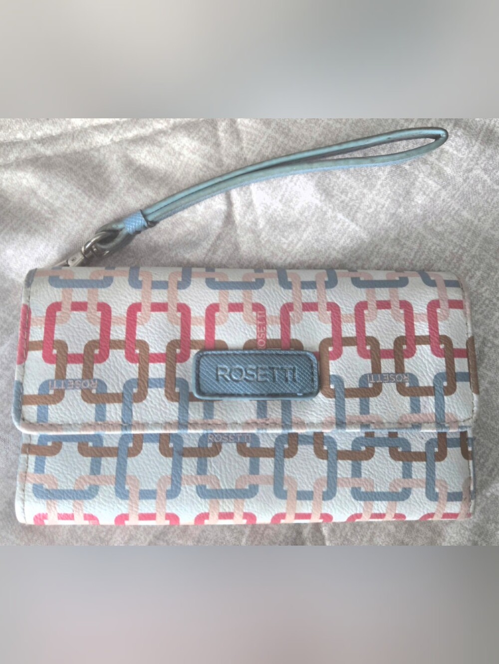 Rosetti Multicolor Chain-Link Wristlet with Blue Strap